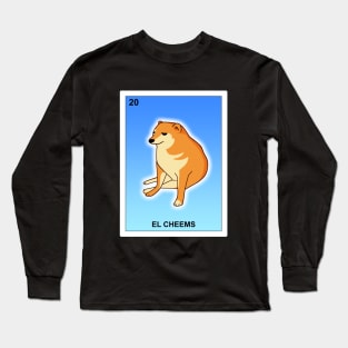 El Cheems Mexican Lottery Dog Funny Shiba Inu Meme Bingo Card Long Sleeve T-Shirt